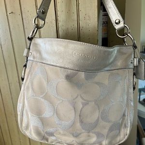 COACH silver  shoulder C logo canvas and silver leather